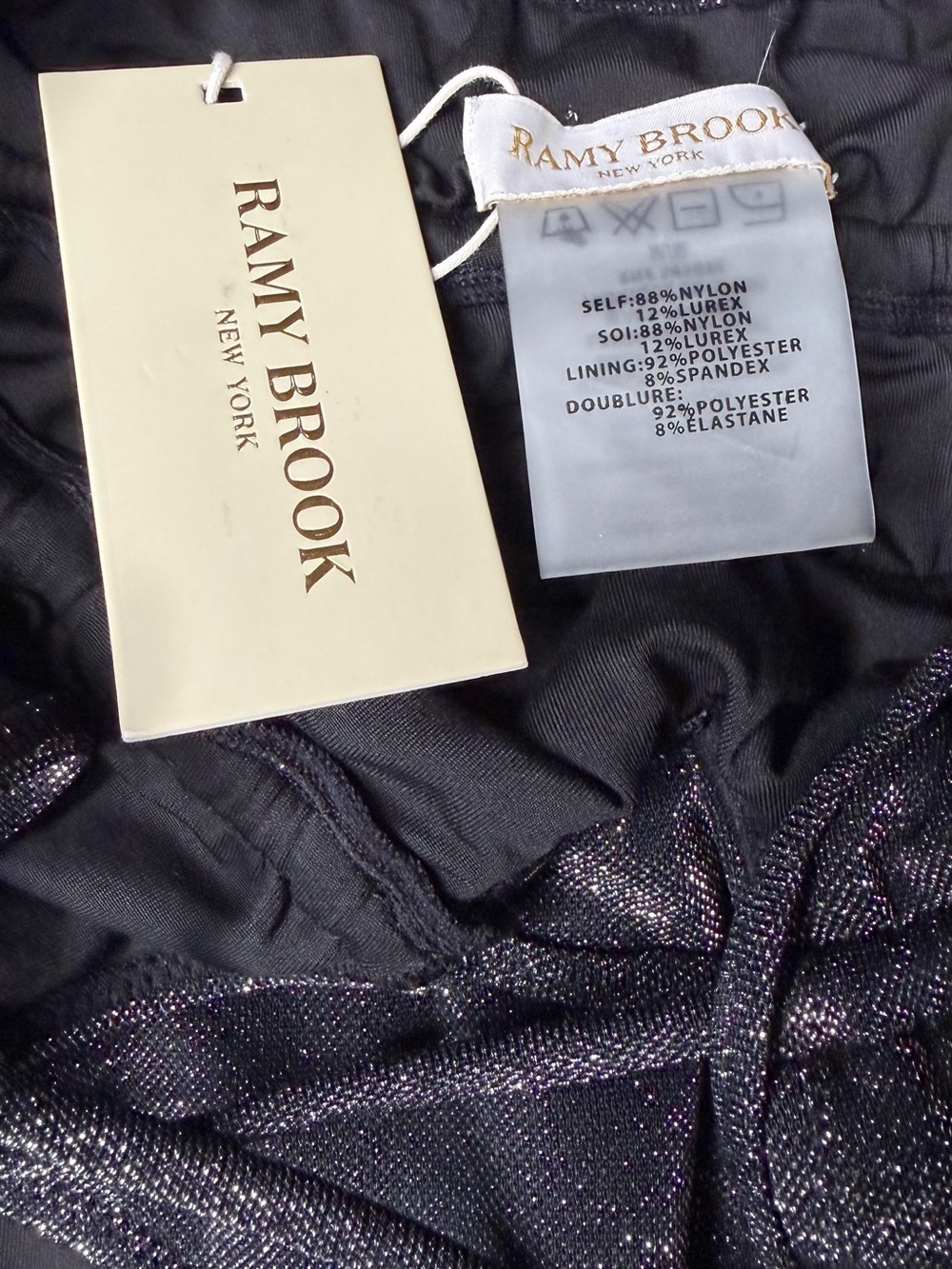 NWT Ramy Brook Marta Black Shimmer Metallic Plunge One-Piece Swimsuit Crisscross - Picture 9 of 15